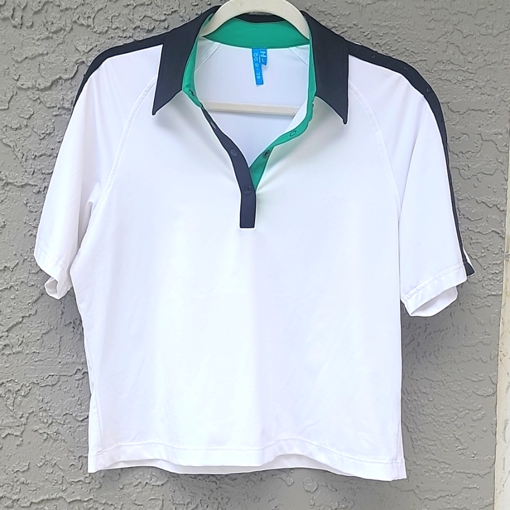 GGblue Golf Polo shirt semi cropped white black and green size Large